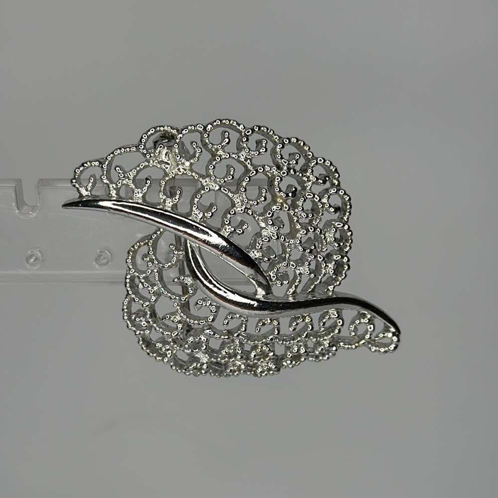 Silver Curved Brooch with Pavé Stones